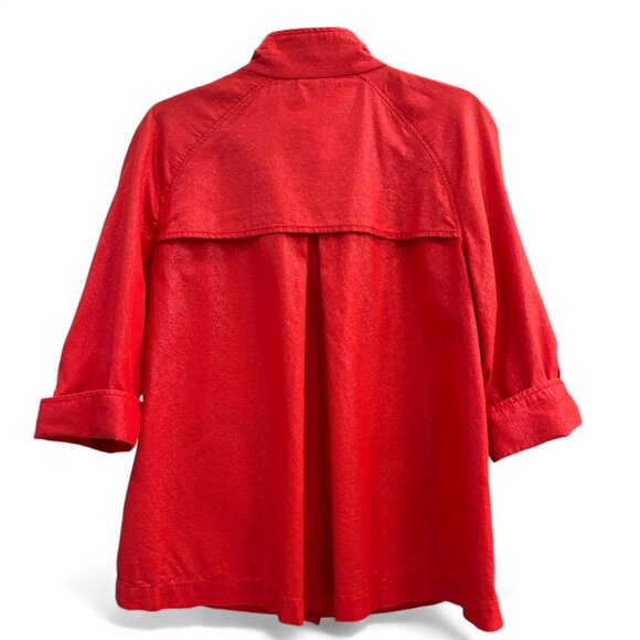 Tribal Red Cotton Button Front Jacket Mod Retro 3/4 Sleeve Size 6 - Picture 2 of 15